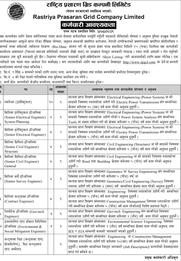 senior-civil-engineer-structure-job-vacancy-at-rastriya-prasaran-grid